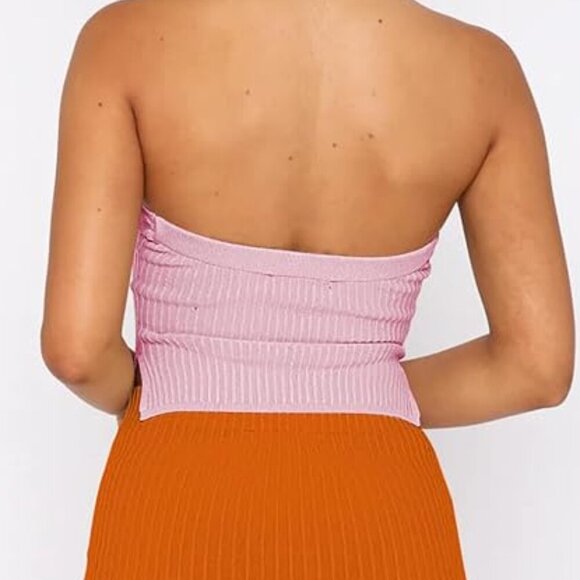 Pink Bandeau Ribbed Crop Top - Picture 4 of 6